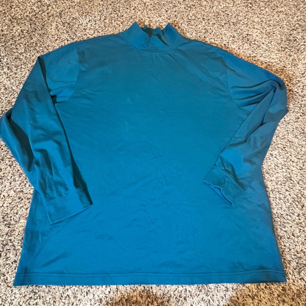 LL Bean Womens XL Mock Neck Long Sleeve Shirt Teal Blue Traditional Fit Knit Top